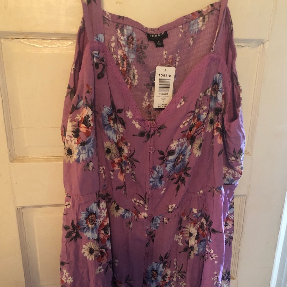 Purple floral baby doll spaghetti strap top size 5 torrid